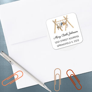 Carré Sticker d'adresse Boho Baby shower Watercolor 1,5 