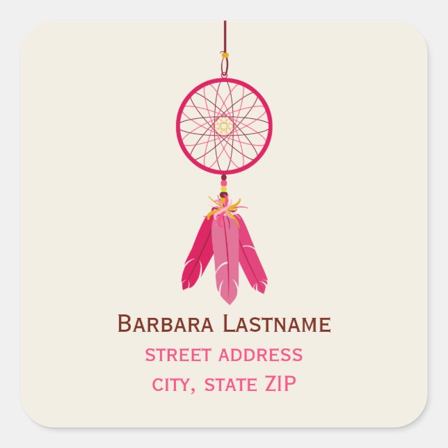 Carré Sticker d'adresse de Dreamcatcher rose (Devant)