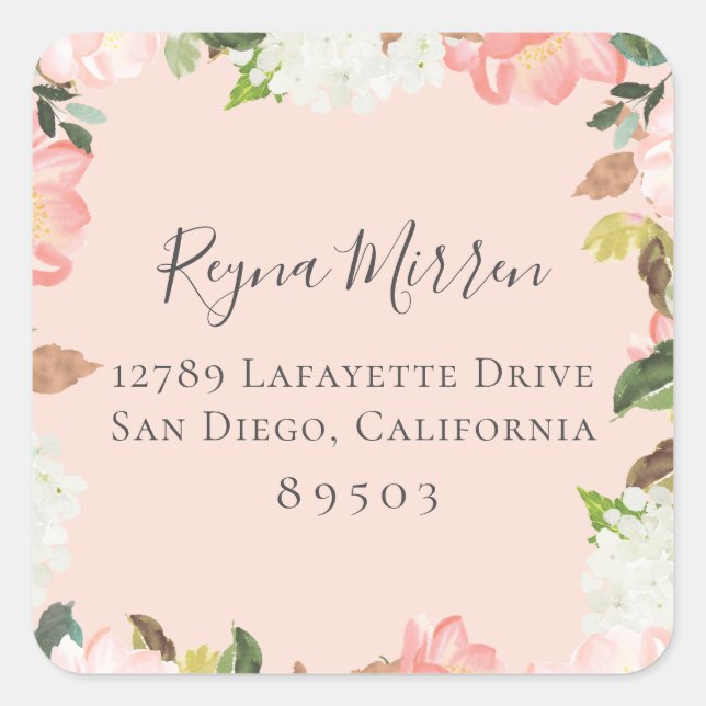 Carré Sticker d'adresse de retour Petal rose (Devant)