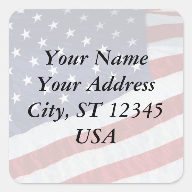 Carré Sticker d'adresse du drapeau des États-Unis (Devant)