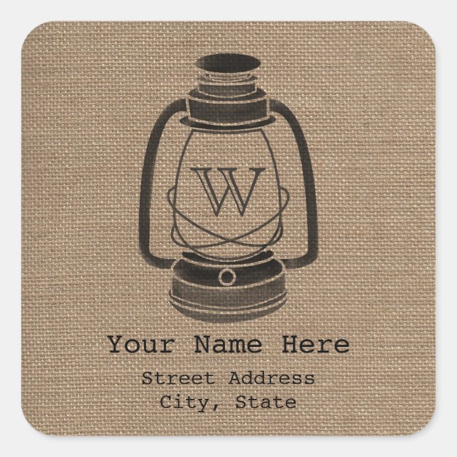 Carré Sticker d'adresse monogramme inspirée par Burlap (Devant)