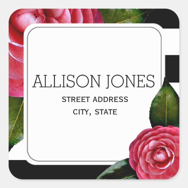 Carré Sticker d'adresse Roses roses + Grilles (Devant)