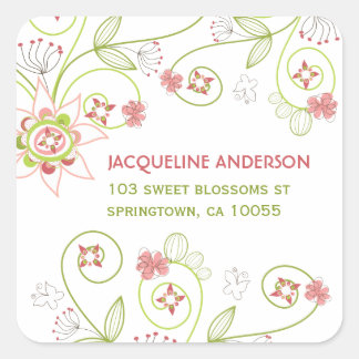 Carré Sticker d'adresse Whimsical Sweet Rose Floral Bloo