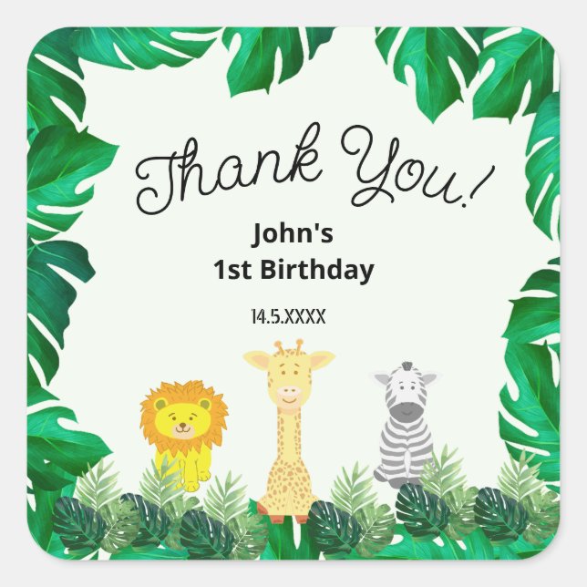 Carré Sticker d'anniversaire pour bébé tropical (Devant)