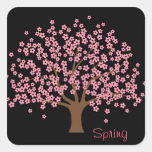 Carré Sticker d'arbre de fleurs de printemps