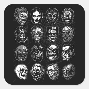 Carré Sticker d'art Monster Masques B & W - Halloween ré