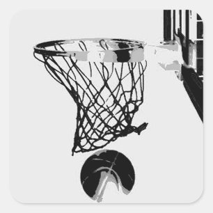 Carré Sticker d'art pop de basket-ball noir et blanc