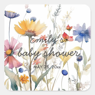 Carré Sticker de Baby shower Fleur sauvage Hunny