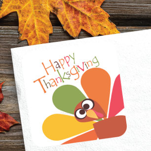 Carré Sticker de Bon thanksgiving de Turquie coloré mign