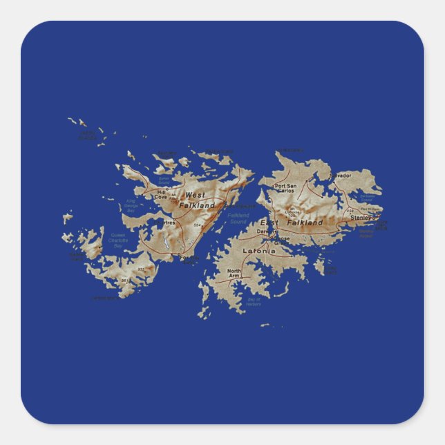 Carré Sticker de carte des îles Falkland (Devant)