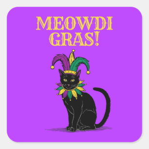 Carré Sticker de chat Mardi Gras, Funny Meowdi Gras Pint