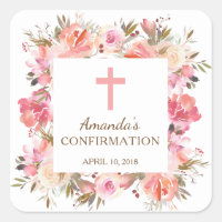 Sticker de confirmation des filles florales roses