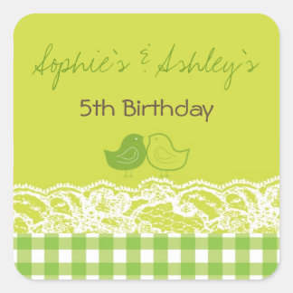 Carré Sticker de fête d'anniversaire pour les oiseaux ju
