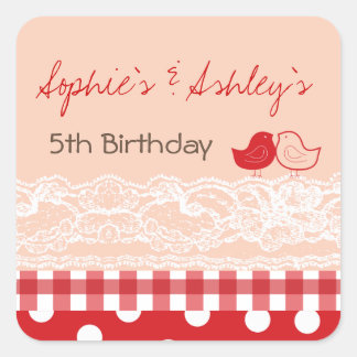 Carré Sticker de fête d'anniversaire pour les oiseaux ju
