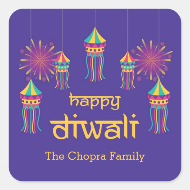 Carré Sticker de la fête de Diwali avec lanternes (Devant)