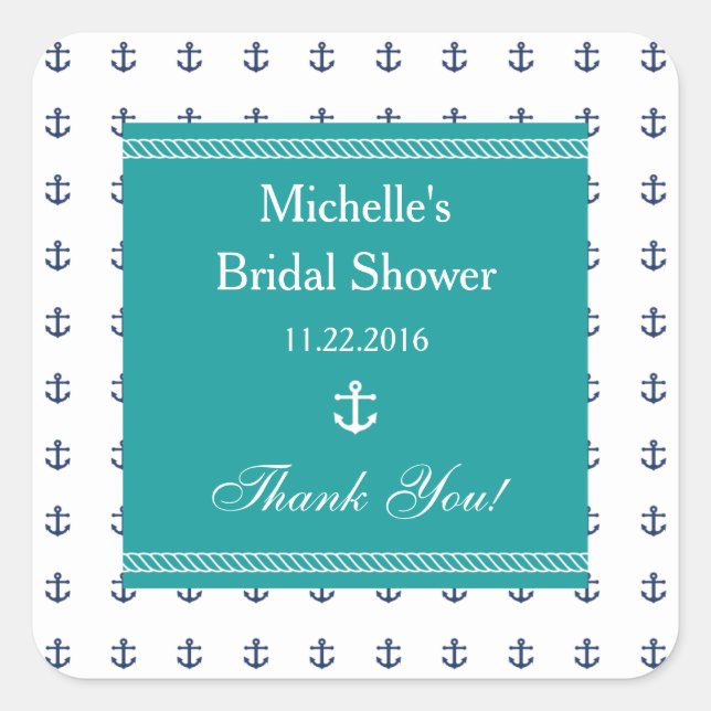 Carré Sticker de la Fête des mariées Ancre nautique (Devant)