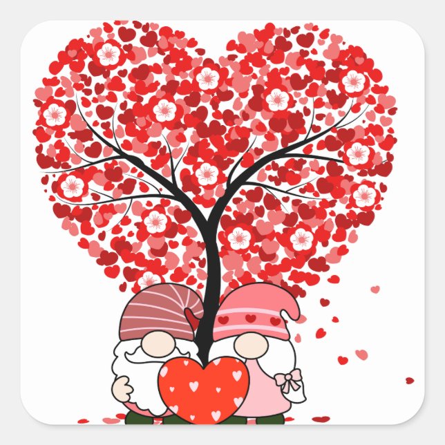 Carré Sticker de la Saint Valentin Gnome mignonne, Stick (Devant)