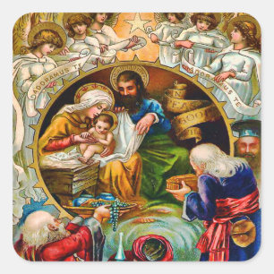 Carré Sticker de la scène de la Nativité vintage