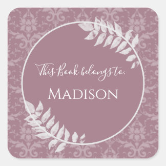 Carré Sticker de livre Mauve Elegant Damask