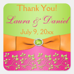 Carré Sticker de mariage floral orange rose 2