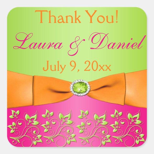 Carré Sticker de mariage floral orange rose 2 (Devant)