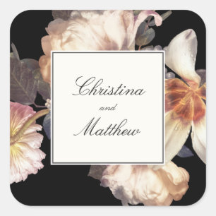 Carré Sticker de mariage floral riche Moody avec des nom