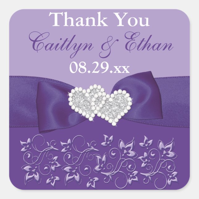 Carré Sticker de mariage floral violet blanc Favor (Devant)