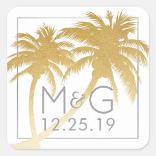 Carré Sticker de mariage Gold Palm Tree Beach