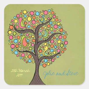 Carré Sticker de mariage personnalisé avec Arbre-Arc-en-