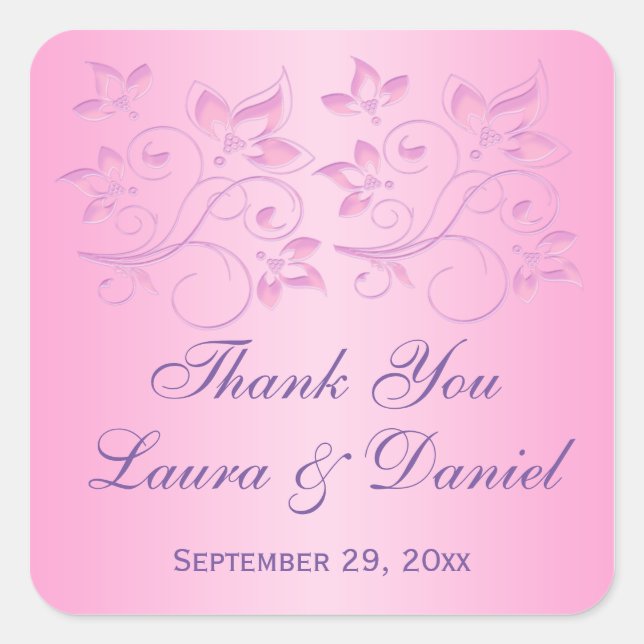 Carré Sticker de mariage préféré rose et violet 1,5" (Devant)