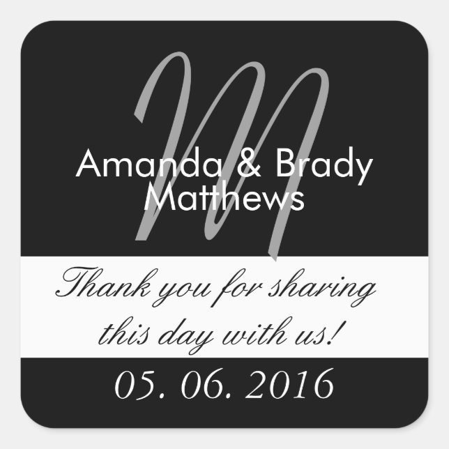 Carré Sticker de mariée mariage Monogramme M Favoriser (Devant)