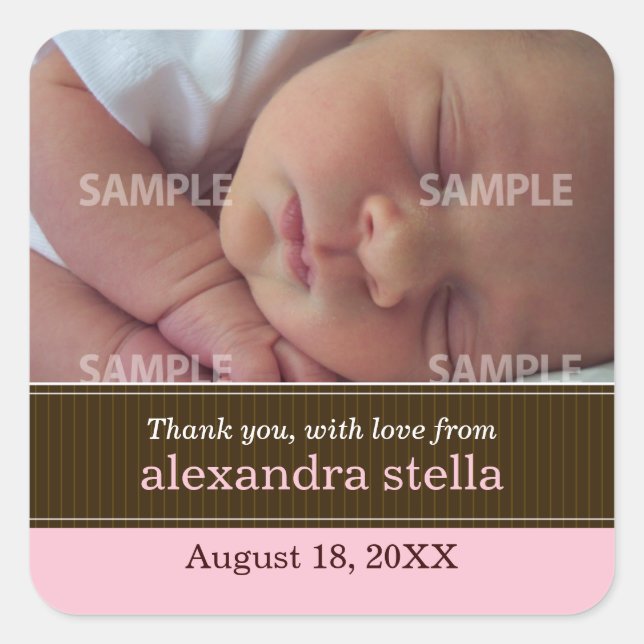 Carré Sticker de message pour bébé Pinstripe Ribbon (Devant)