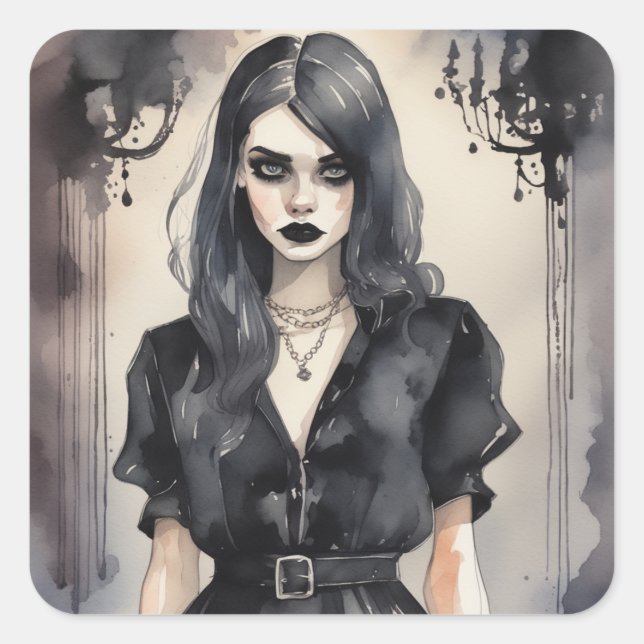 Carré Sticker de mode vintage gothique LBD (Devant)