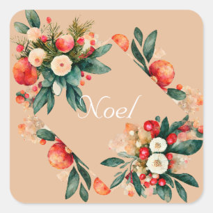 Carré Sticker de Noël aux fleurs de corail et aux fruits