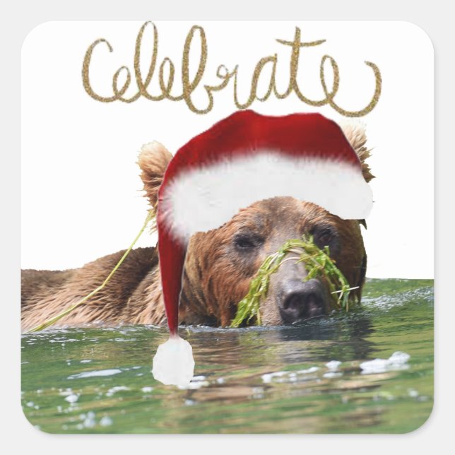 Carré Sticker de Noël avec ours grizzli (Devant)