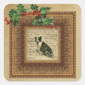 Carré Sticker de Noël Collie Bordure