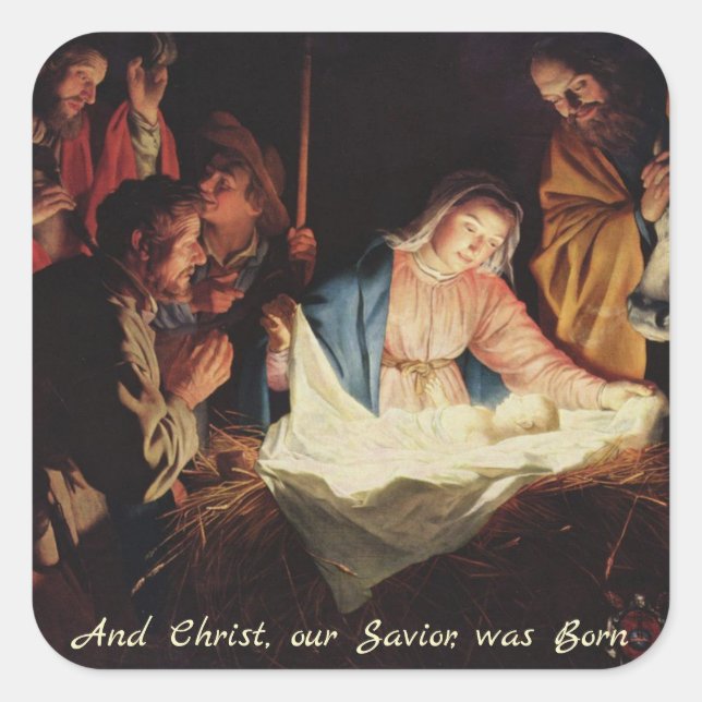 Carré Sticker de Noël de Bethléem Jésus Christ et Marie (Devant)
