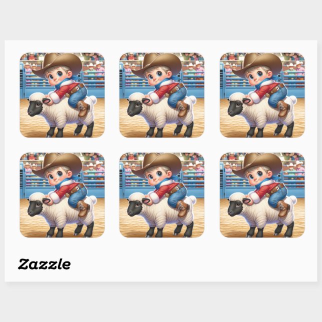 Carré Sticker de Noël de Cowboy Père Noël Mutton (Feuille)