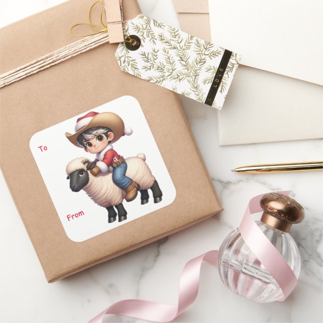 Carré Sticker de Noël de Cowboy Père Noël Mutton (Cadeaux)