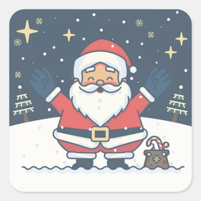 Carré Sticker de Noël du Père Noël joyeux (Devant)