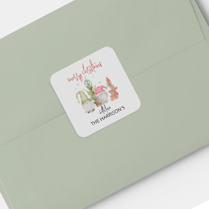 Carré Sticker de Noël Gnome Aquarelle