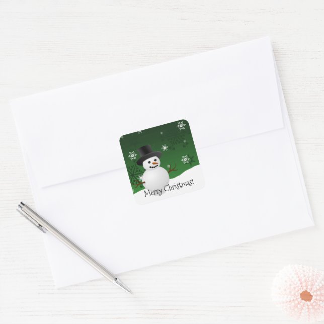 Carré Sticker de Noël Green Snowman (Enveloppe)