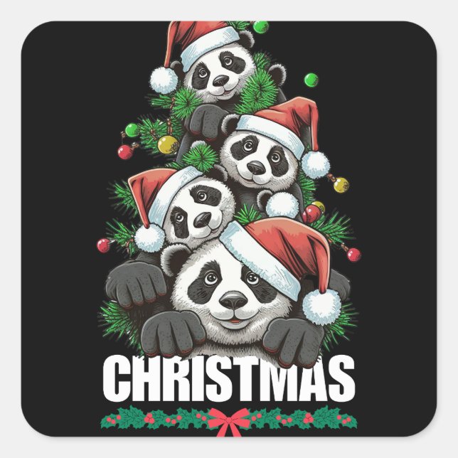 Carré Sticker de Noël Panda Joueur (Devant)