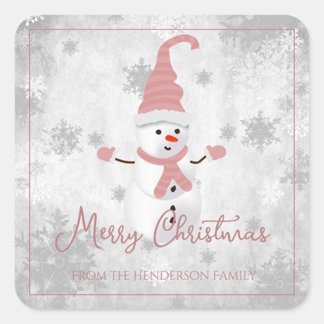 Carré Sticker de Noël Pink Cute Snowman (Devant)
