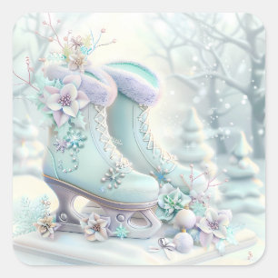 Carré Sticker de patins de glace de Noël