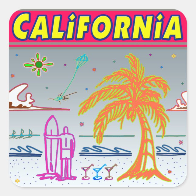 Carré Sticker de plage "CALIFORNIA" (Devant)