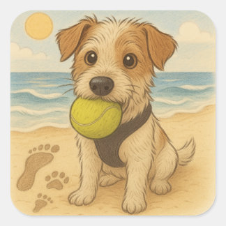 Carré Sticker de plage Peggy the Jack Russell