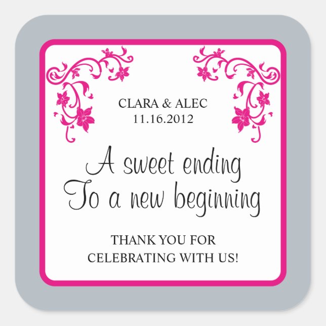 Carré Sticker de préférence de mariage floral (Devant)