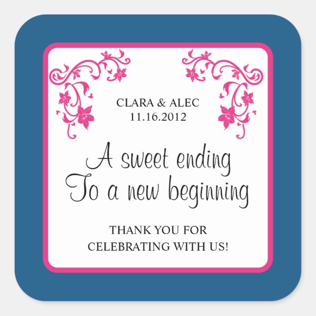 Carré Sticker de préférence de mariage floral (Devant)