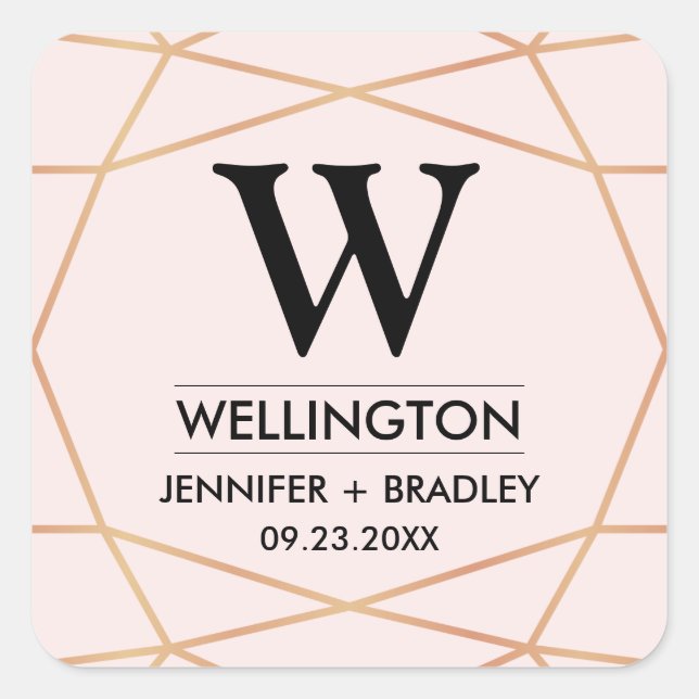 Carré Sticker de préférence de mariage géométrique | Cou (Devant)